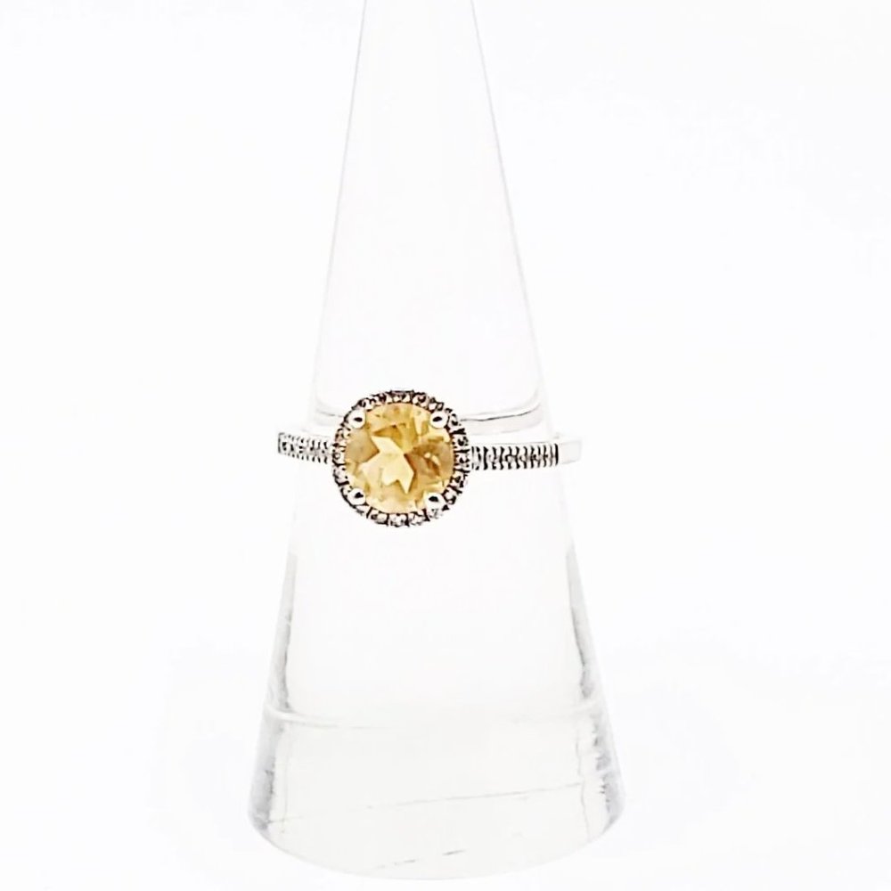 Citrine & Diamond Ring 14kt White Gold 1.25ct Citrine